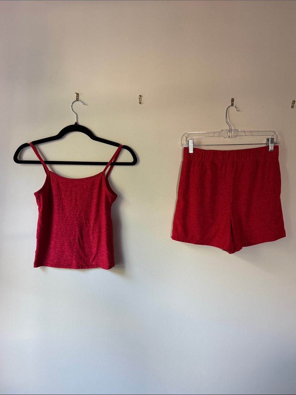 Outdoor Voices Red Camisole & Elastic-Waist Shorts Sleep Set